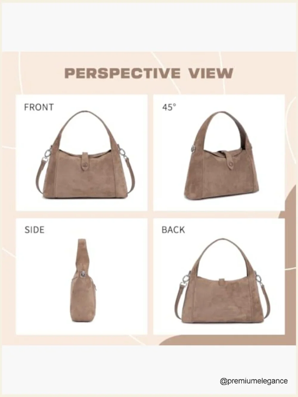 Vintage Half-Moon Suede Hobo Handbag, Crossbody Tote with Detachable Strap